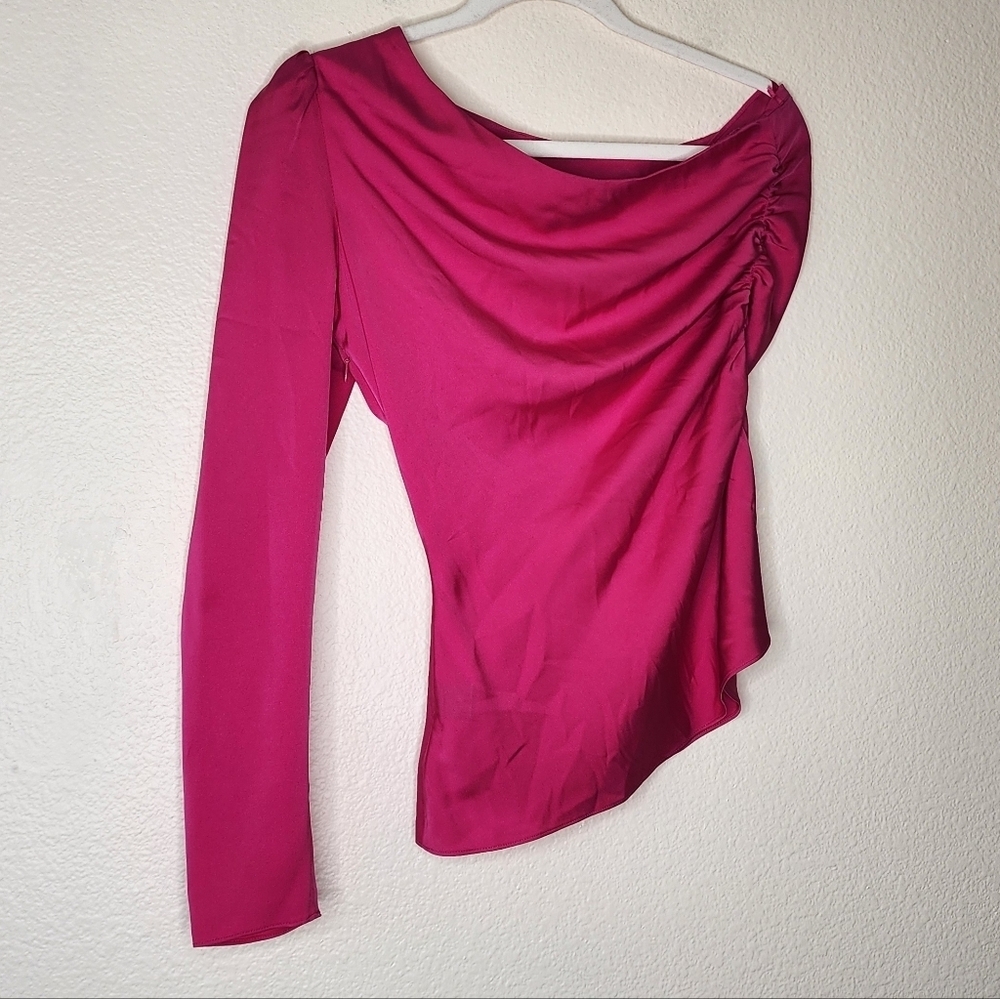 INTERMIX Pink One Sleeve Silk Blouse 4